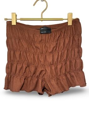 ASOS Smocked Bloomer High-Waist Shorts in Brown